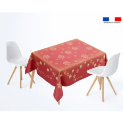 Coupon imprimé nappe de Noel carrée rouge motif flocons gold