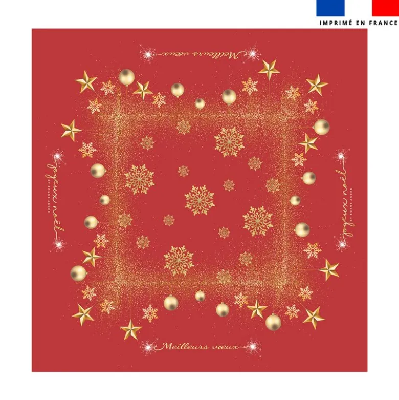 Coupon imprimé nappe de Noel carrée rouge motif flocons gold