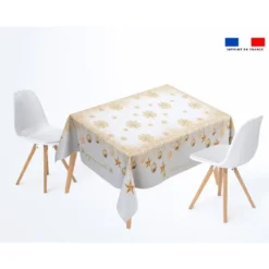 Coupon imprimé nappe de Noel carrée blanche motif flocons gold