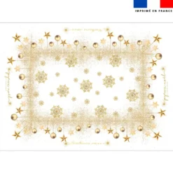 Coupon imprimé nappe de Noel rectangle blanche 147x200 cm motif flocons gold