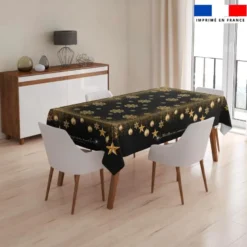 Coupon imprimé nappe de Noel rectangle noire 240x146 cm motif flocons gold