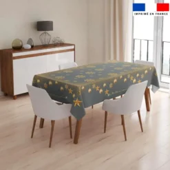 Coupon imprimé nappe de Noel rectangle grise 300x146 cm motif flocons gold