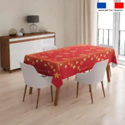 Coupon imprimé nappe de Noel rectangle rouge 240x146 cm motif flocons gold