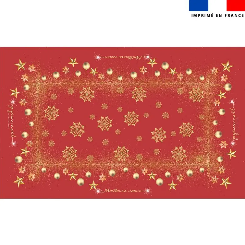 Coupon imprimé nappe de Noel rectangle rouge 240x146 cm motif flocons gold