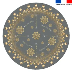 Coupon imprimé nappe de Noel ronde grise motif flocons gold