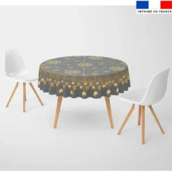 Coupon imprimé nappe de Noel ronde grise motif flocons gold