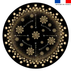 Coupon imprimé nappe de Noel ronde noire motif flocons gold