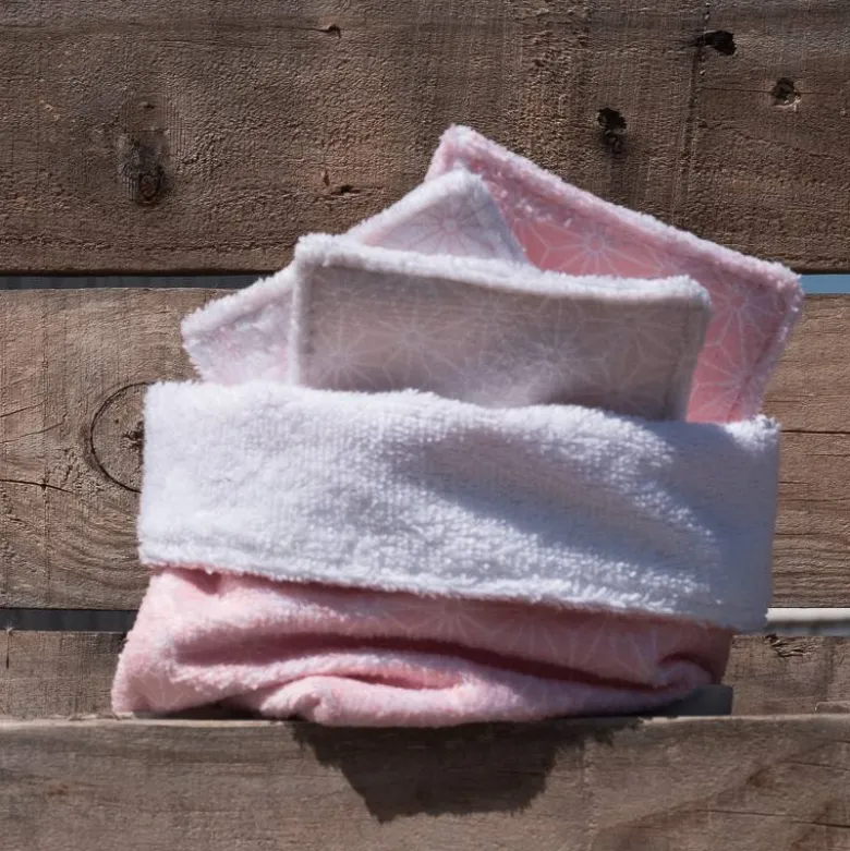Coupon lingettes lavables + essuie-main motif mots fleuris