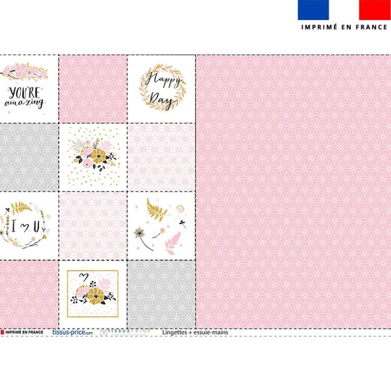 Coupon lingettes lavables + essuie-main motif mots fleuris