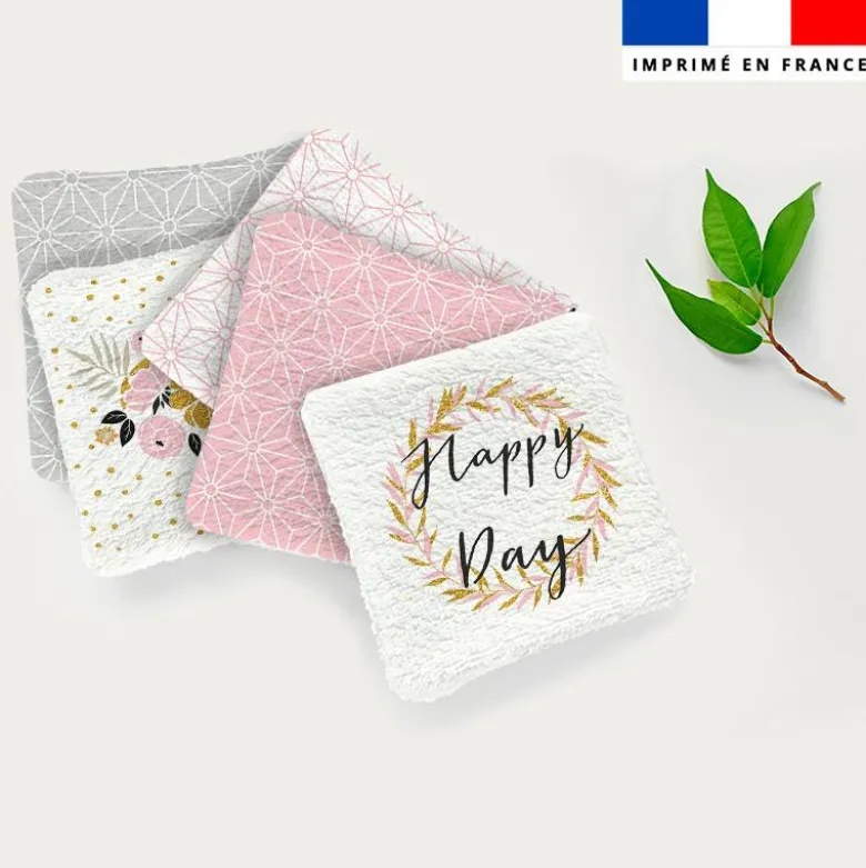Coupon lingettes lavables + essuie-main motif mots fleuris
