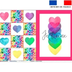 Coupon lingettes lavables + essuie-main motif coeurs multicolores aquarelle