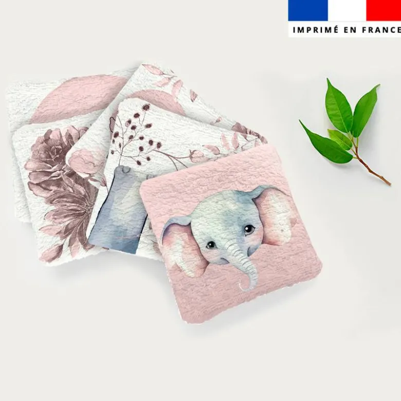 Coupon lingettes lavables motif éléphant aquarelle