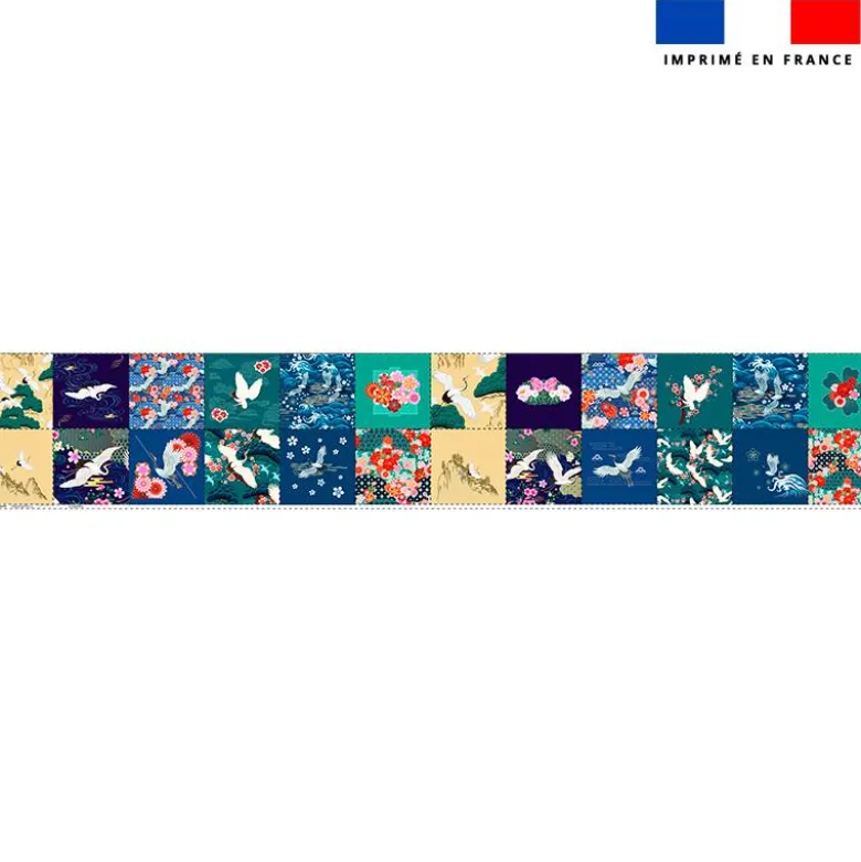 Coupon lingettes lavables motif grue et fleurs japonaises