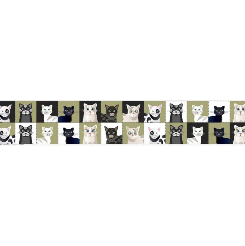 Coupon lingettes lavables motif chat vert et noir - Création Lita Blanc
