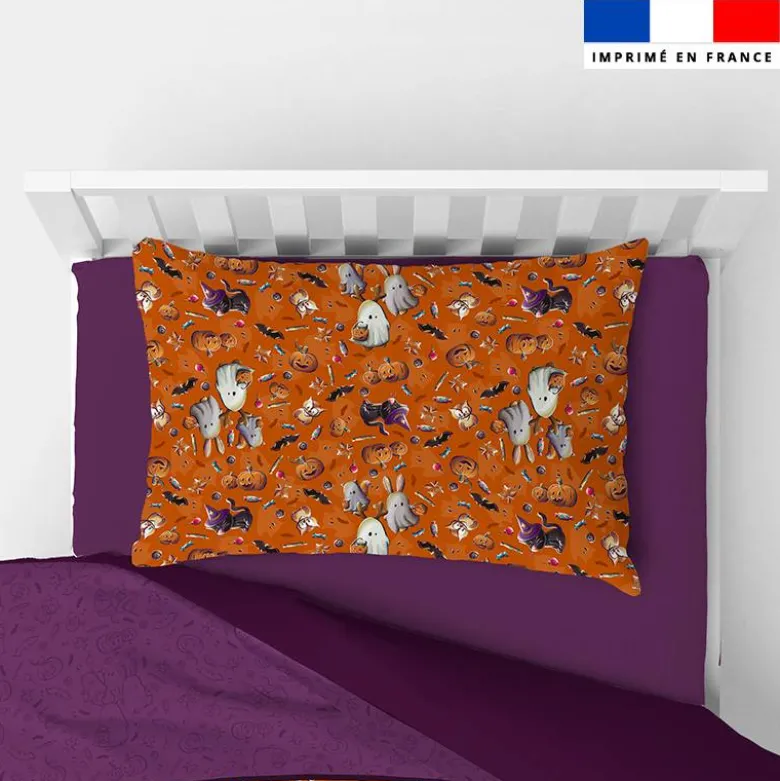 Coupon oreiller imprimé fantômes orange - Création Stillistic