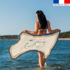 Coupon paréo beige motif visages