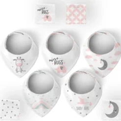 Coupon éponge bavoirs bandana motif girafe baby rose et gris