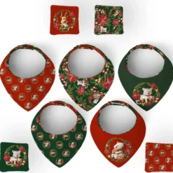 Coupon éponge bavoirs bandana motif animaux couronne et fleur de noel - Création Stillistic