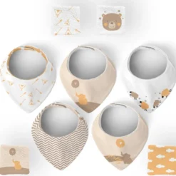 Coupon éponge bavoirs bandana motif baby ours marron et ocre