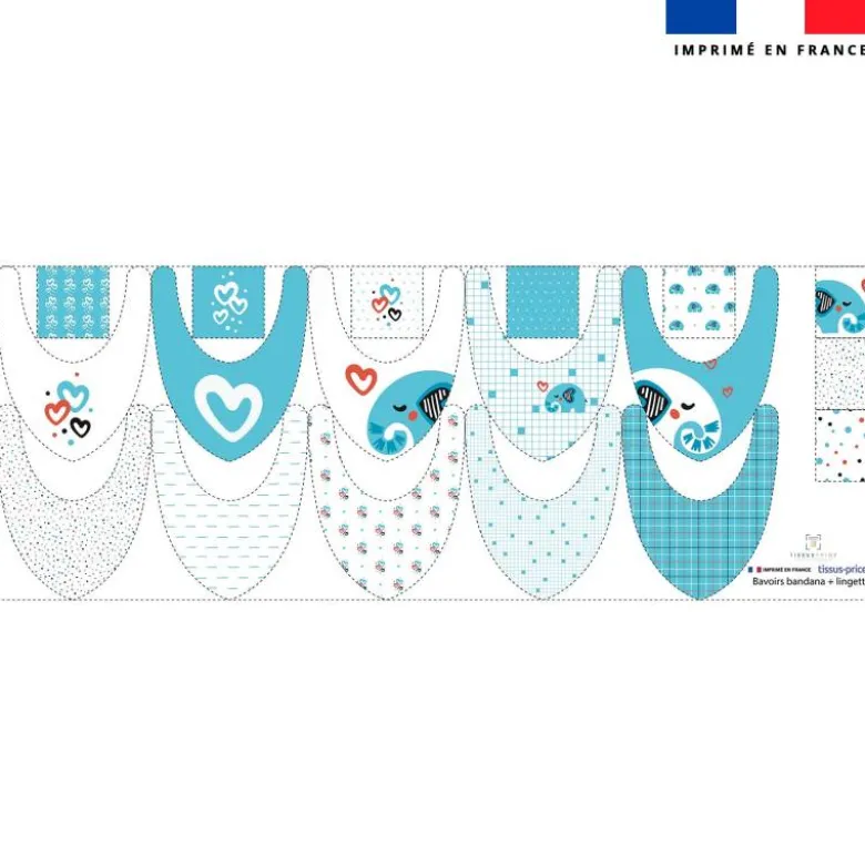 Coupon éponge bavoirs bandana motif éléphant bleu