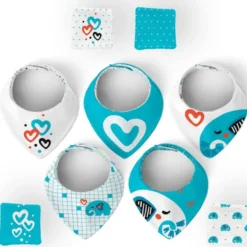 Coupon éponge bavoirs bandana motif éléphant bleu