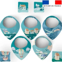 Coupon éponge bavoirs bandana motif montgolfière aquarelle