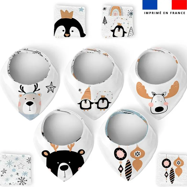 Coupon éponge bavoirs bandana motif animaux hiver