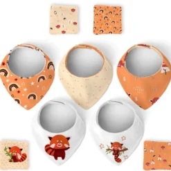 Coupon éponge bavoirs bandana motif panda roux