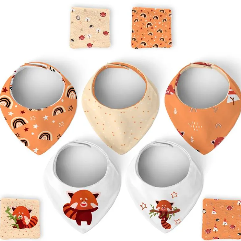 Coupon éponge bavoirs bandana motif panda roux