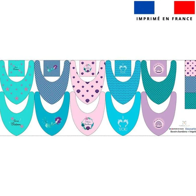 Coupon éponge bavoirs bandana motif sirène