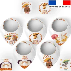Coupon éponge bavoirs bandana motif animaux d'automne