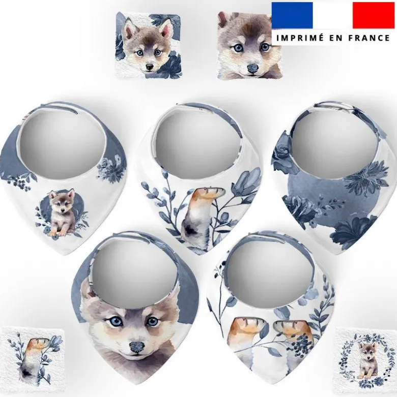Coupon éponge bavoirs bandana motif husky aquarelle