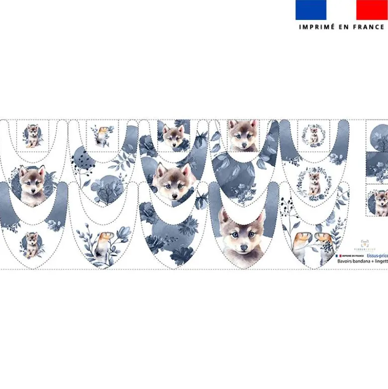 Coupon éponge bavoirs bandana motif husky aquarelle