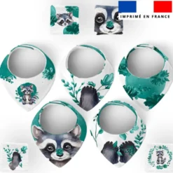 Coupon éponge bavoirs bandana motif raton laveur aquarelle
