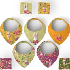 Coupon éponge bavoirs bandana motif lapin printanier - Création Stillistic