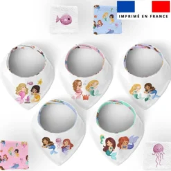 Coupon éponge bavoirs bandana motif petites sirènes