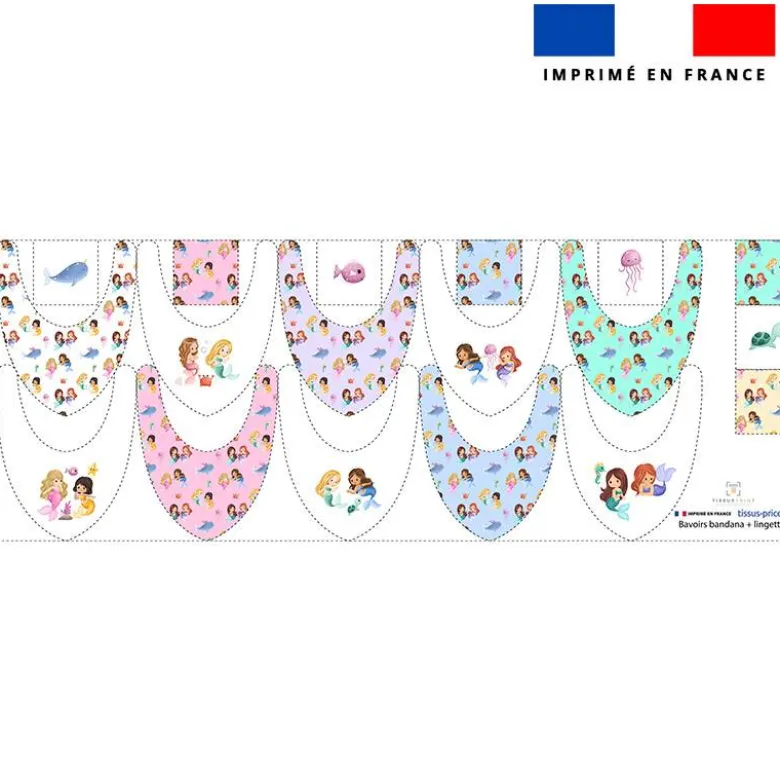 Coupon éponge bavoirs bandana motif petites sirènes
