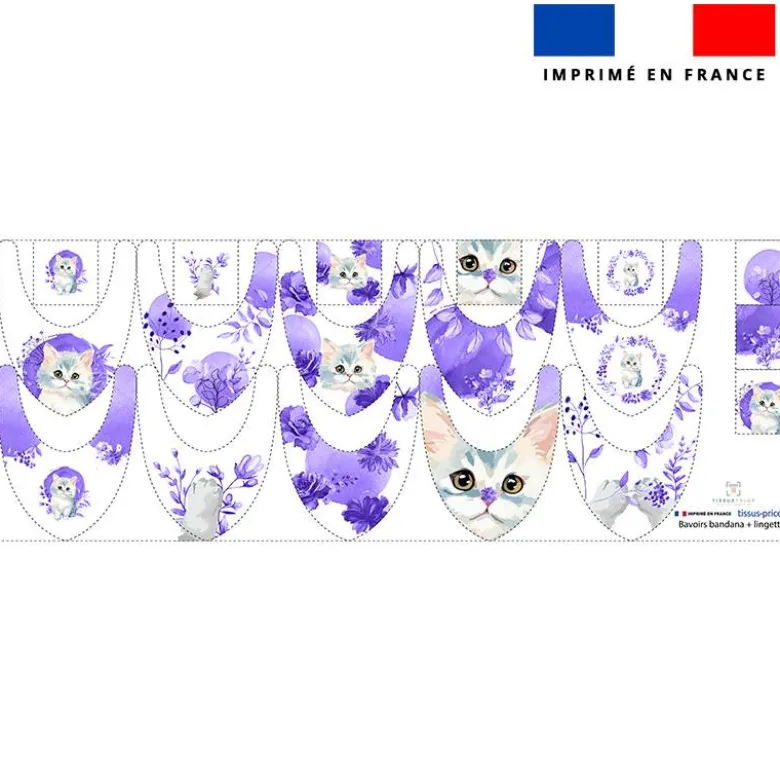 Coupon éponge bavoirs bandana motif chat aquarelle