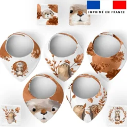 Coupon éponge bavoirs bandana motif loutre aquarelle