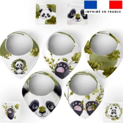 Coupon éponge bavoirs bandana motif panda aquarelle