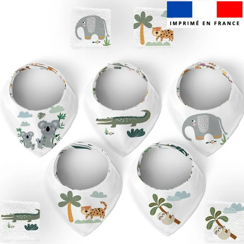Coupon éponge bavoirs bandana motif animaux savane
