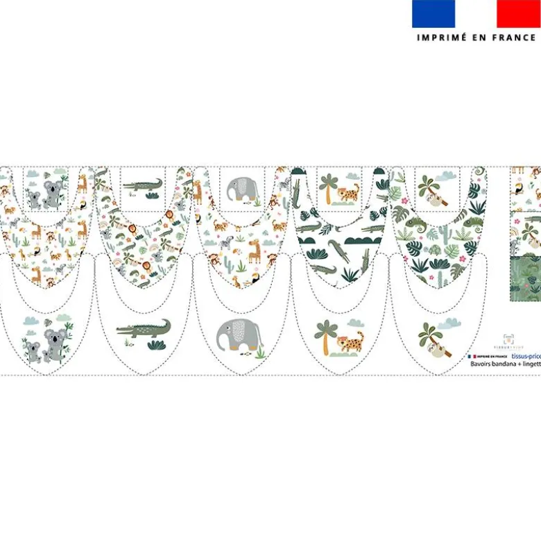 Coupon éponge bavoirs bandana motif animaux savane