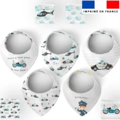 Coupon éponge bavoirs bandana motif policier aquarelle