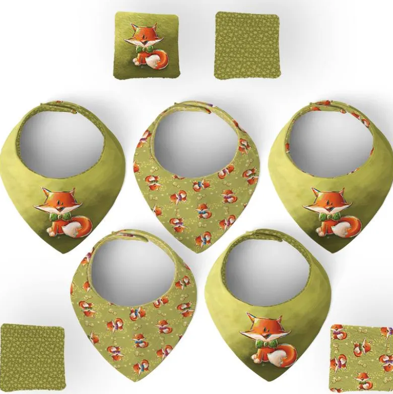 Coupon éponge bavoirs bandana motif renard noeud papillon - Création Stillistic