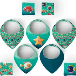 Coupon éponge bavoirs bandana motif poissons bonbons - Création Stillistic