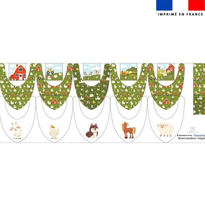 Coupon éponge bavoirs bandana motif animaux de la ferme
