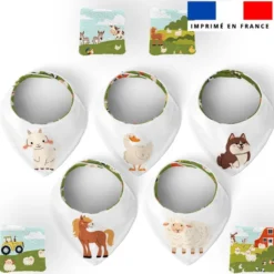 Coupon éponge bavoirs bandana motif animaux de la ferme