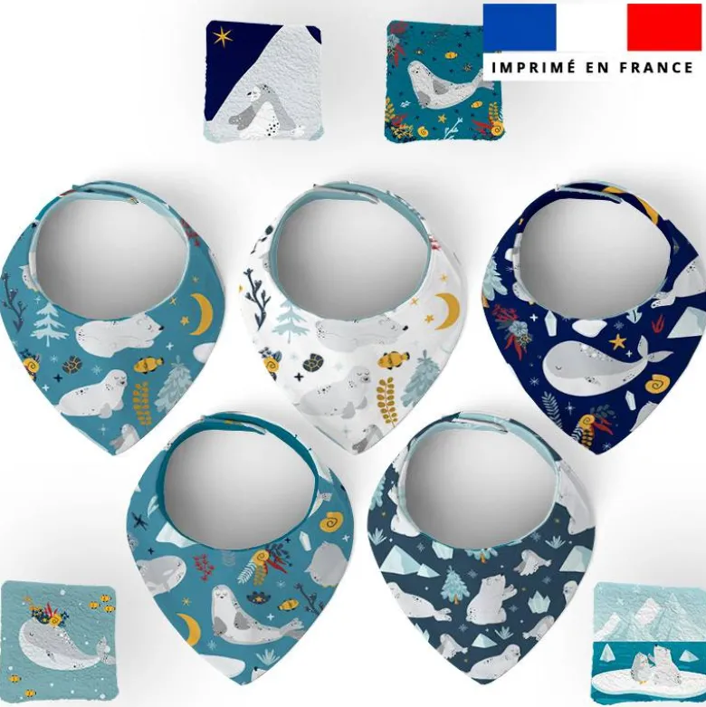 Coupon éponge bavoirs bandana motif animaux marins pôle nord