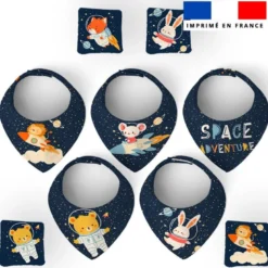 Coupon éponge bavoirs bandana motif animaux dans l'espace