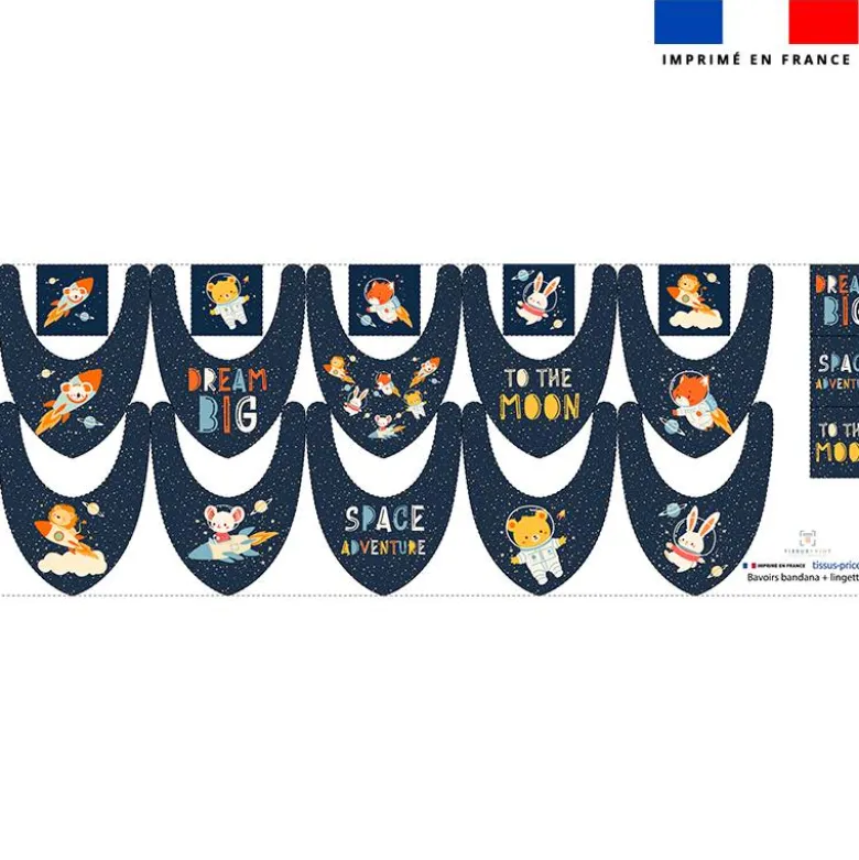 Coupon éponge bavoirs bandana motif animaux dans l'espace